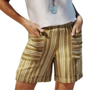 J. Jill Mustard Striped Women's Linen Blend Cuffed Shorts XL